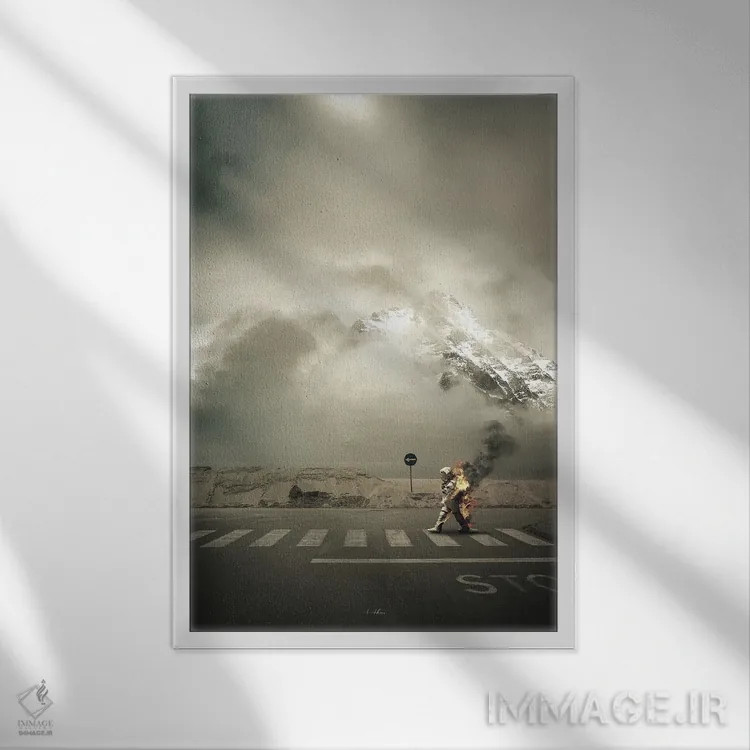 تابلو دکوراتیو تقاطع آتش اثر راب هاکمو - نمای قابدار سفید