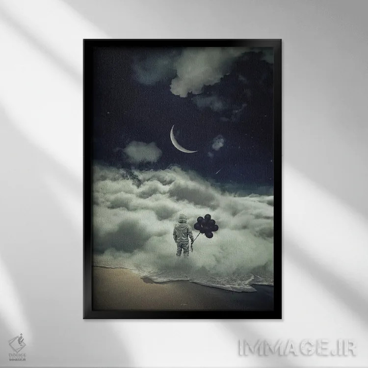 تابلو دکوراتیو به ماه نشانه برو، حتی اگر به آن نرسی در میان ستارگان فرود می… اثر راب هاکمو - نمای قابدار مشکی