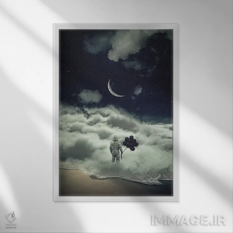 تابلو دکوراتیو به ماه نشانه برو، حتی اگر به آن نرسی در میان ستارگان فرود می… اثر راب هاکمو - نمای قابدار سفید