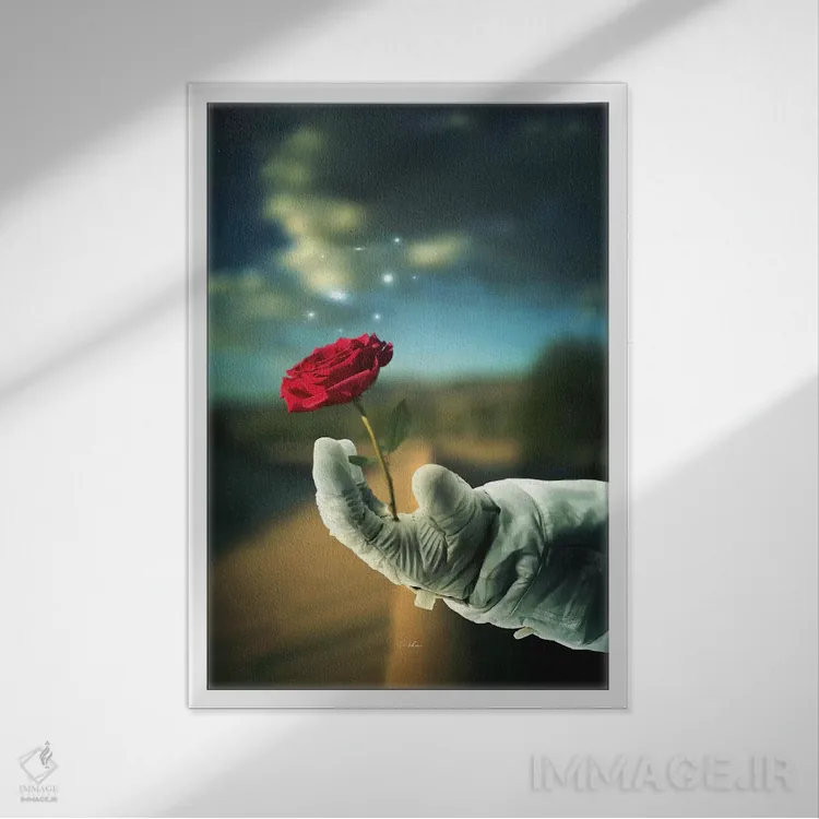 تابلو دکوراتیو خار و گل سرخ اثر راب هاکمو - نمای قابدار سفید