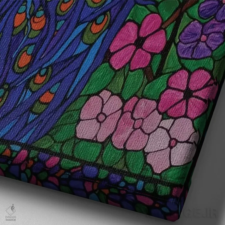 تابلو دکوراتیو طاووس بوهمیایی اثر ریچل اولینوک - نمای نزدیک بافت بوم