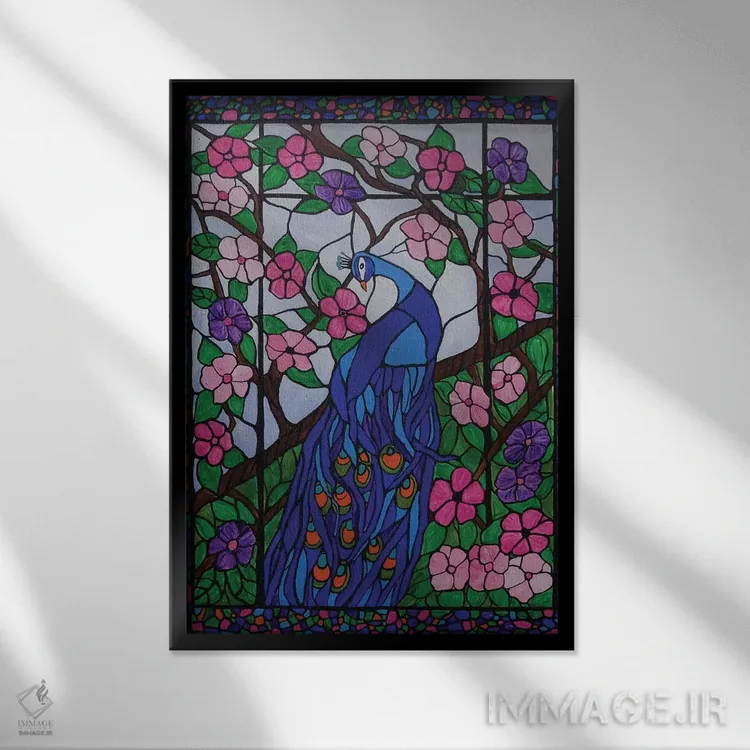 تابلو دکوراتیو طاووس بوهمیایی اثر ریچل اولینوک - نمای قابدار مشکی