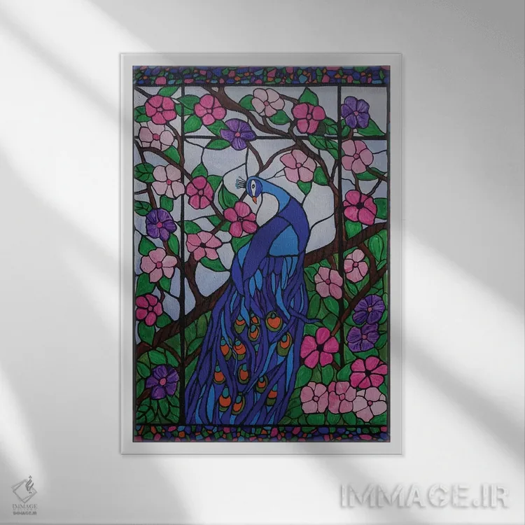 تابلو دکوراتیو طاووس بوهمیایی اثر ریچل اولینوک - نمای قابدار سفید