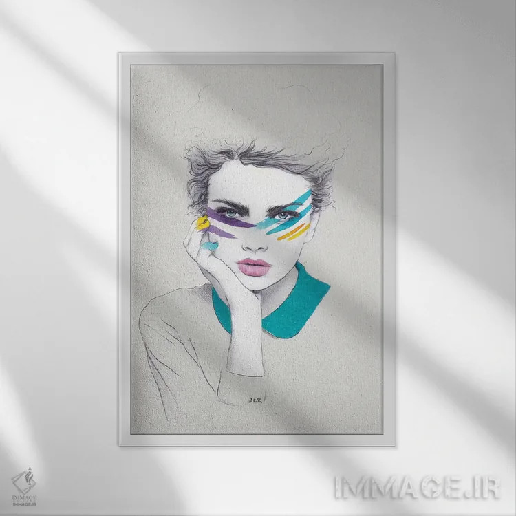 تابلو دکوراتیو سالی با رنگ جنگی اثر جنی روم - نمای قابدار سفید