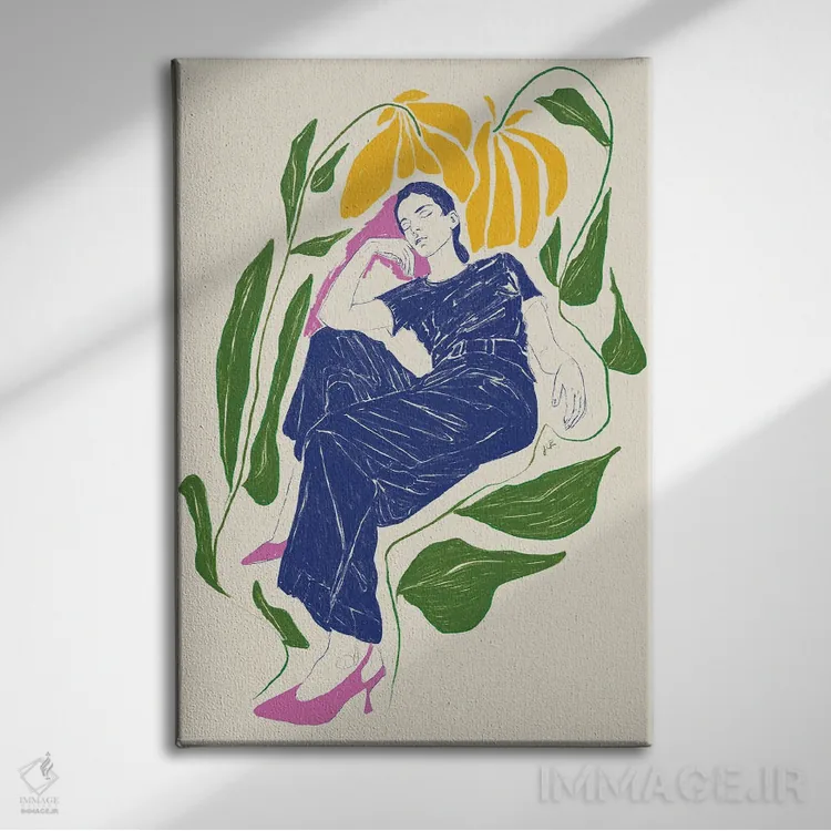تابلو مینیمال آرامش در باغ یک اثر جنی روم - نمای روبهرو روی دیوار