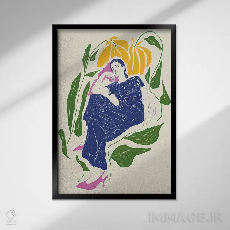 تابلو مینیمال آرامش در باغ یک اثر جنی روم - نمای قابدار مشکی