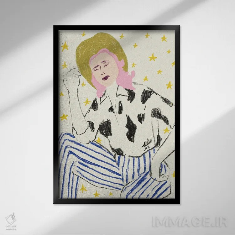 تابلو دکوراتیو دختر گاوچران درون ستاره ها اثر جنی روم - نمای قابدار مشکی