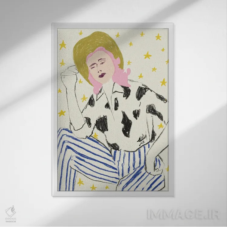 تابلو دکوراتیو دختر گاوچران درون ستاره ها اثر جنی روم - نمای قابدار سفید