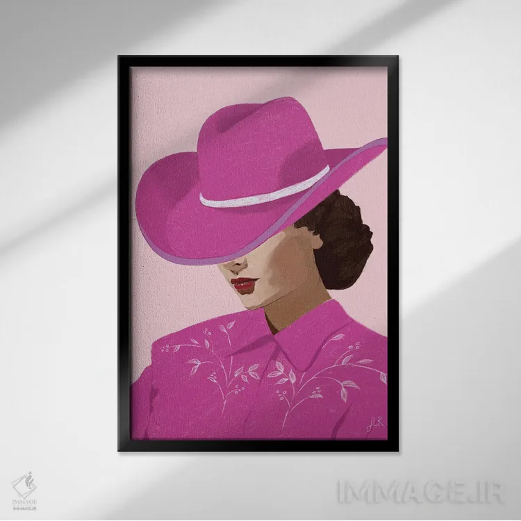 تابلو مینیمال دختر گاوچران صورتی اثر جنی روم - نمای قابدار مشکی