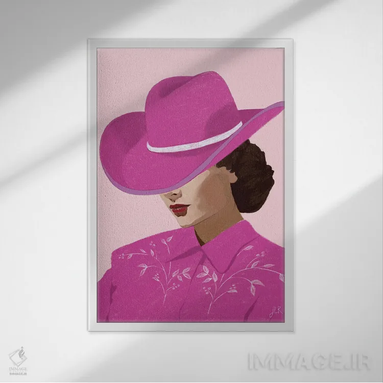 تابلو مینیمال دختر گاوچران صورتی اثر جنی روم - نمای قابدار سفید