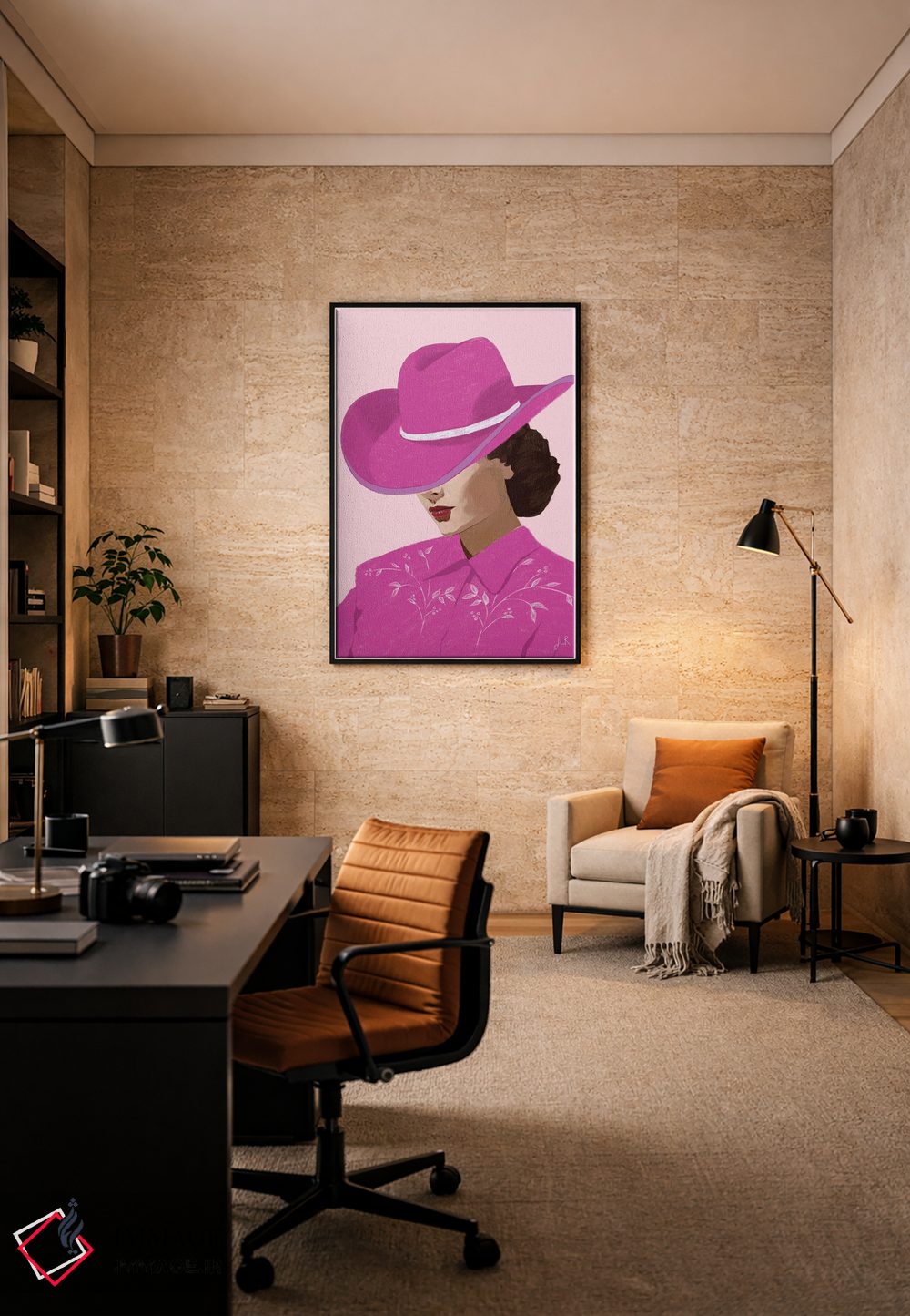 تابلو مینیمال دختر گاوچران صورتی اثر جنی روم - D6B