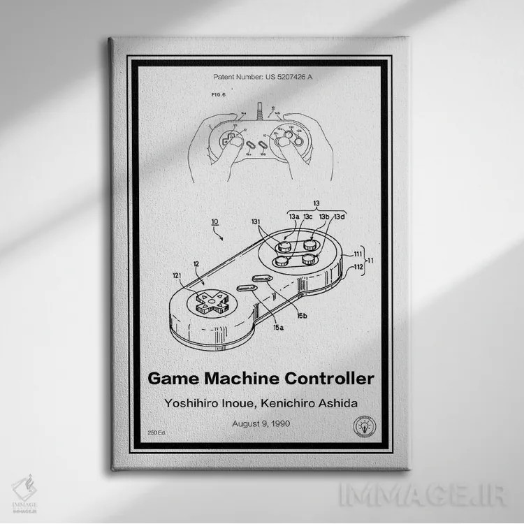 تابلو دکوراتیو دسته SNES اثر رترو پتنتز - نمای روبهرو روی دیوار
