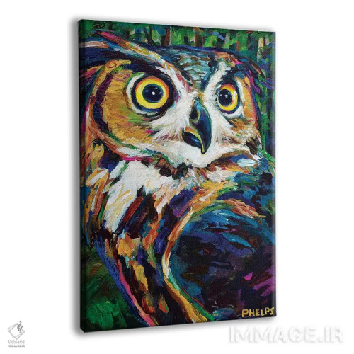 تابلو دکوراتیو جغد شاخ دار بزرگ اثر رابرت فلپس - نمای پرسپکتیو محصول