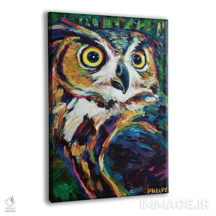 تابلو دکوراتیو جغد شاخ دار بزرگ اثر رابرت فلپس - نمای پرسپکتیو محصول