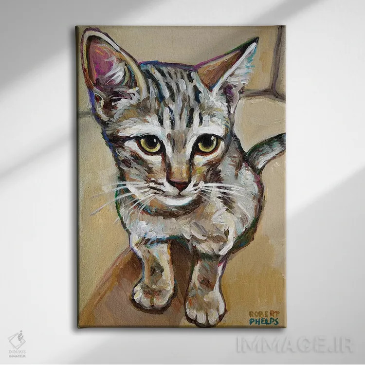 تابلو دکوراتیو لیف گربه کوچک اثر رابرت فلپس - نمای روبهرو روی دیوار