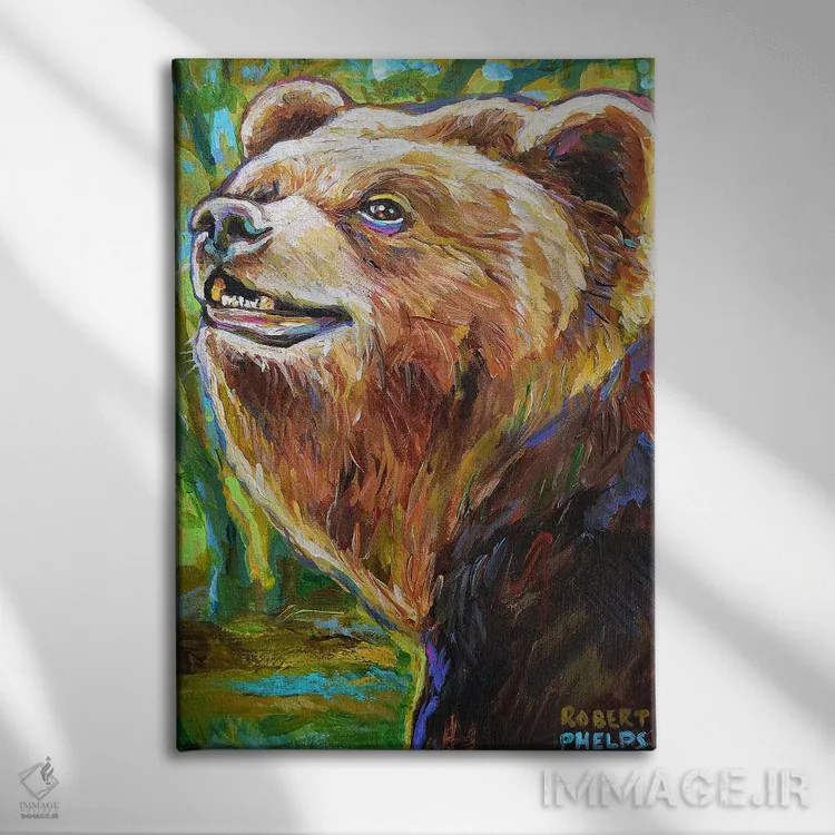 تابلو دکوراتیو خرس قهوه ای اثر رابرت فلپس - نمای روبهرو روی دیوار