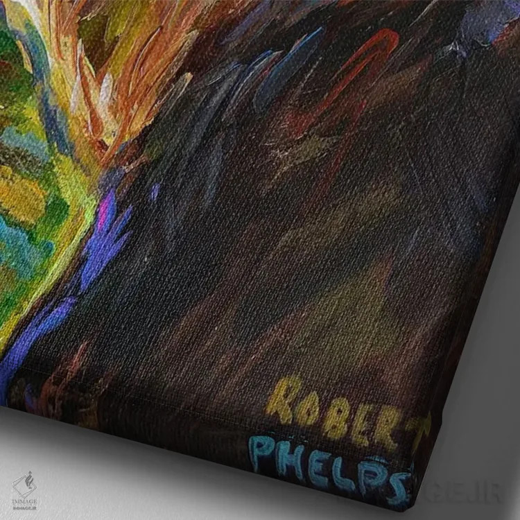 تابلو دکوراتیو خرس قهوه ای اثر رابرت فلپس - نمای نزدیک بافت بوم