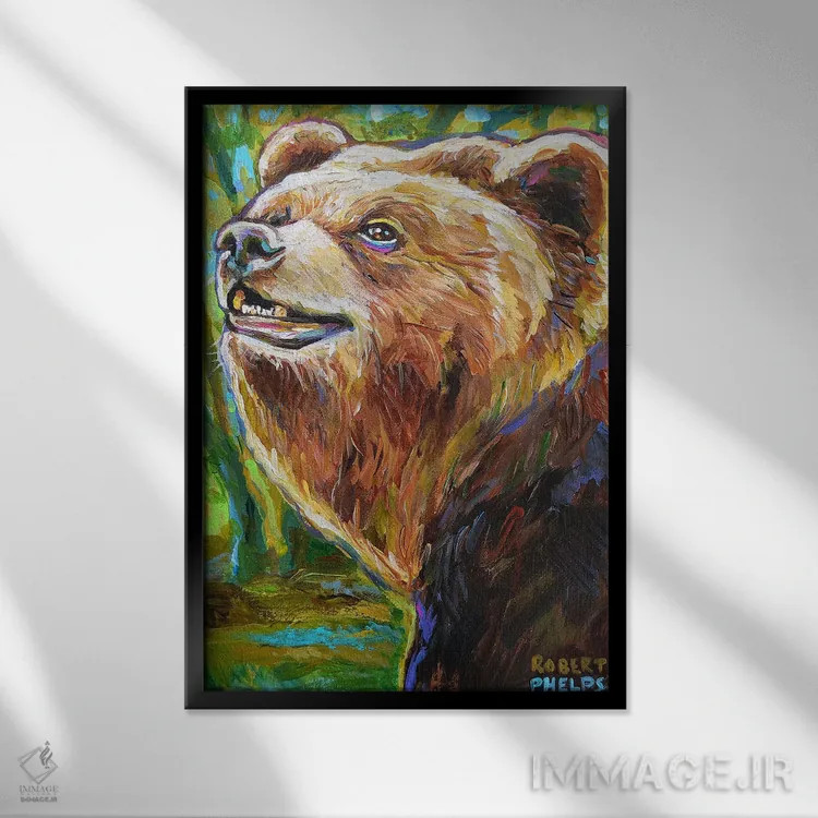 تابلو دکوراتیو خرس قهوه ای اثر رابرت فلپس - نمای قابدار مشکی