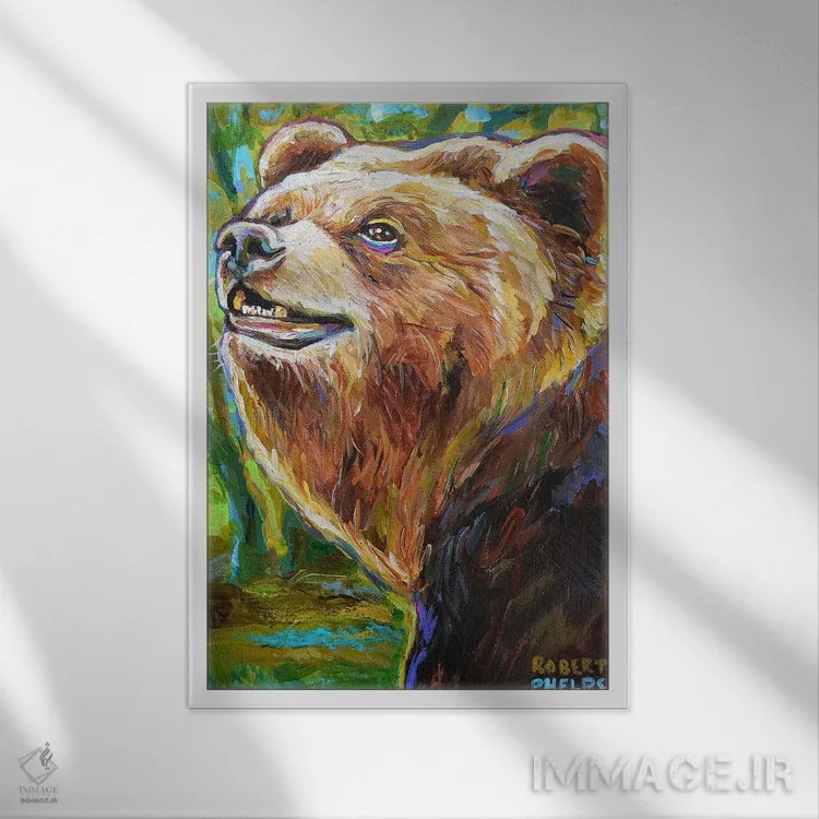 تابلو دکوراتیو خرس قهوه ای اثر رابرت فلپس - نمای قابدار سفید