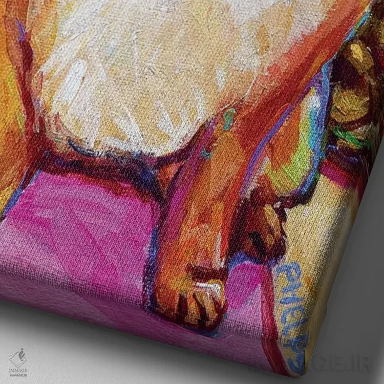 تابلو دکوراتیو توله پامرانین کنار استخر اثر رابرت فلپس - نمای نزدیک بافت بوم