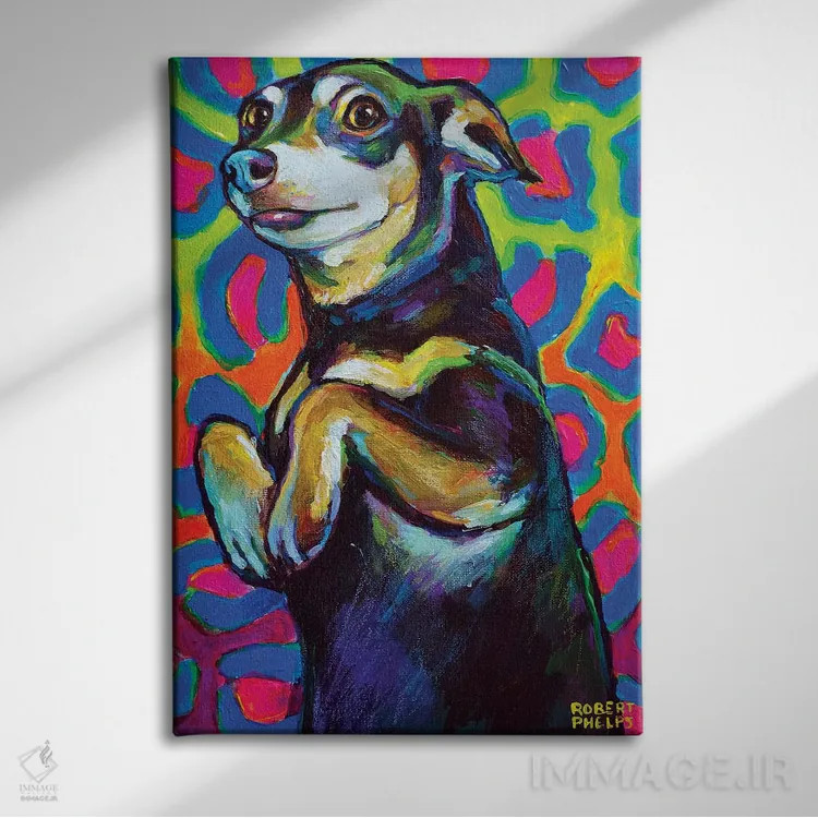 تابلو دکوراتیو داشهوند سبک پانک راک اثر رابرت فلپس - نمای روبهرو روی دیوار