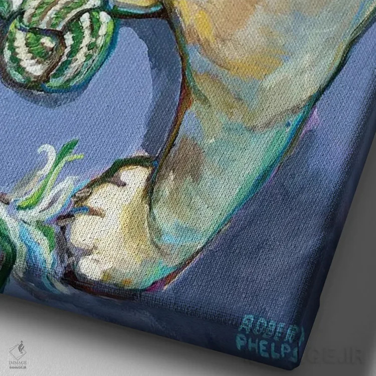 تابلو دکوراتیو پاگ خوشحال با اسباب بازی اثر رابرت فلپس - نمای نزدیک بافت بوم