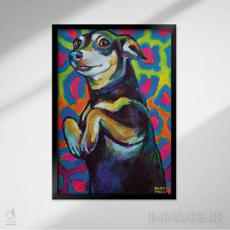 تابلو دکوراتیو داشهوند سبک پانک راک اثر رابرت فلپس - نمای قابدار مشکی