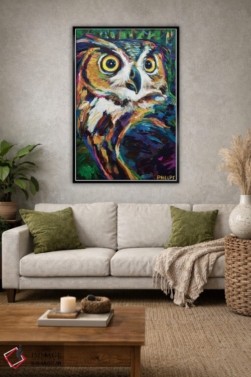 تابلو دکوراتیو جغد شاخ دار بزرگ اثر رابرت فلپس - D1B