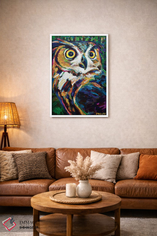 تابلو دکوراتیو جغد شاخ دار بزرگ اثر رابرت فلپس - D2W