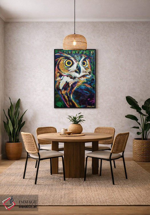 تابلو دکوراتیو جغد شاخ دار بزرگ اثر رابرت فلپس - D4B