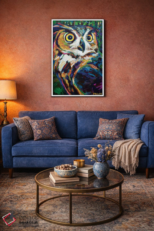 تابلو دکوراتیو جغد شاخ دار بزرگ اثر رابرت فلپس - D3W