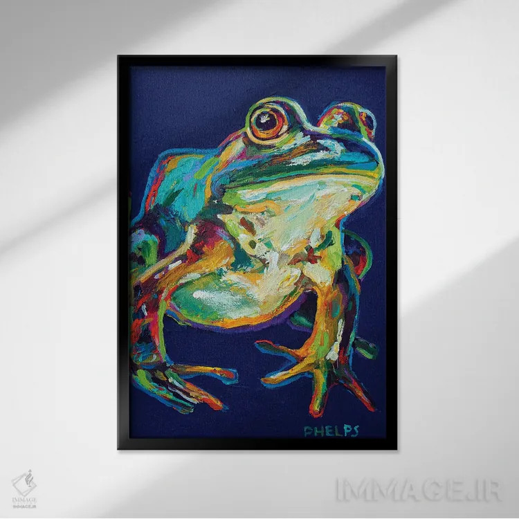 تابلو دکوراتیو قورباغه گاوی اثر رابرت فلپس - نمای قابدار مشکی