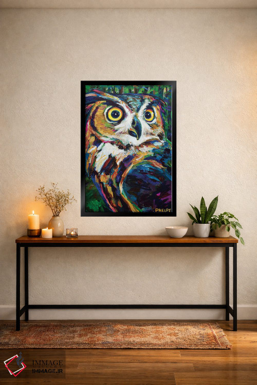 تابلو دکوراتیو جغد شاخ دار بزرگ اثر رابرت فلپس - D5B