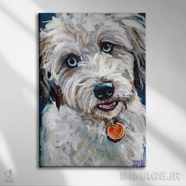 تابلو دکوراتیو آسی دودل با چشم های آبی اثر رابرت فلپس - نمای روبهرو روی دیوار