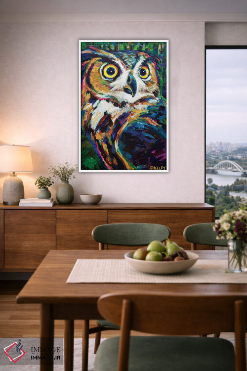 تابلو دکوراتیو جغد شاخ دار بزرگ اثر رابرت فلپس - D6W