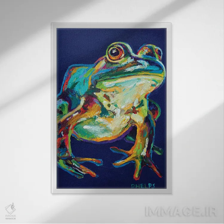 تابلو دکوراتیو قورباغه گاوی اثر رابرت فلپس - نمای قابدار سفید