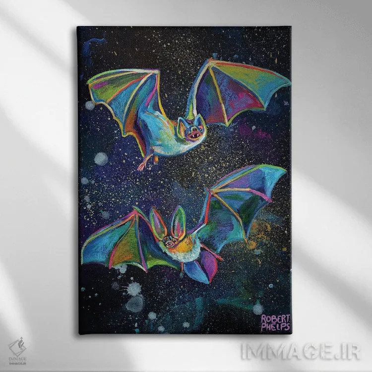 تابلو دکوراتیو خفاش ها و آسمان شب اثر رابرت فلپس - نمای روبهرو روی دیوار