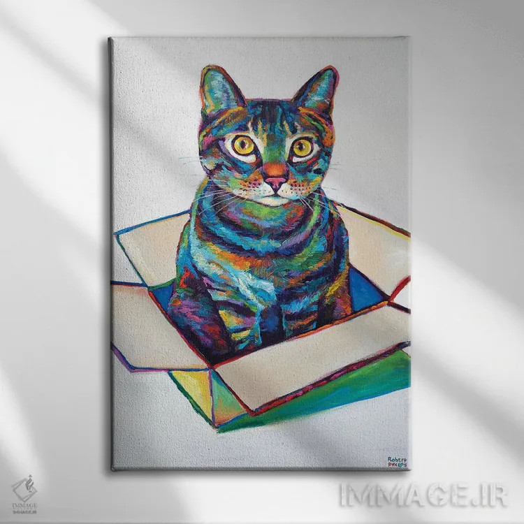 تابلو دکوراتیو گربه در جعبه اثر رابرت فلپس - نمای روبهرو روی دیوار