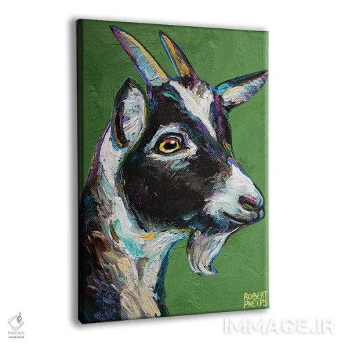 تابلو دکوراتیو بزغاله روی زمینه سبز اثر رابرت فلپس - نمای پرسپکتیو محصول