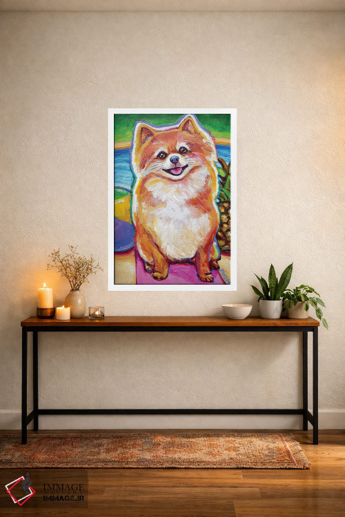 تابلو دکوراتیو توله پامرانین کنار استخر اثر رابرت فلپس - D3W