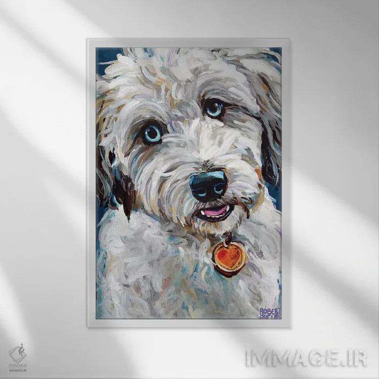 تابلو دکوراتیو آسی دودل با چشم های آبی اثر رابرت فلپس - نمای قابدار سفید