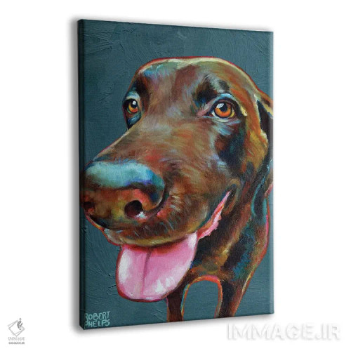 تابلو دکوراتیو لابرادور شکلاتی روی آبی اثر رابرت فلپس - نمای پرسپکتیو محصول