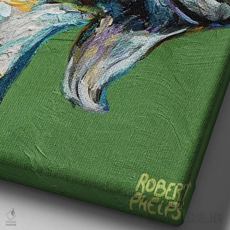 تابلو دکوراتیو بزغاله روی زمینه سبز اثر رابرت فلپس - نمای نزدیک بافت بوم