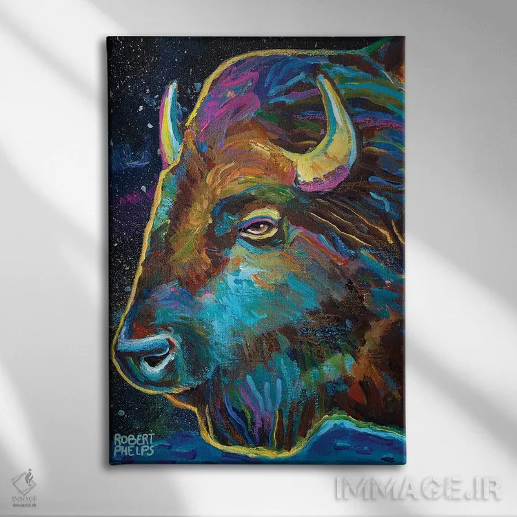 تابلو دکوراتیو گاومیش کهکشانی اثر رابرت فلپس - نمای روبهرو روی دیوار