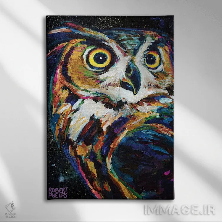 تابلو دکوراتیو جغد شب اثر رابرت فلپس - نمای روبهرو روی دیوار