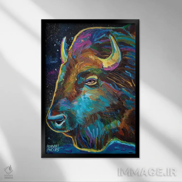 تابلو دکوراتیو گاومیش کهکشانی اثر رابرت فلپس - نمای قابدار مشکی