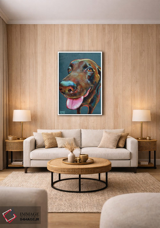 تابلو دکوراتیو لابرادور شکلاتی روی آبی اثر رابرت فلپس - D1W