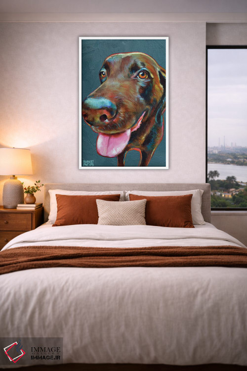 تابلو دکوراتیو لابرادور شکلاتی روی آبی اثر رابرت فلپس - D3W