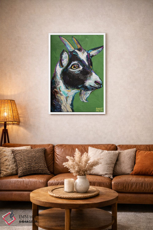 تابلو دکوراتیو بزغاله روی زمینه سبز اثر رابرت فلپس - D1W