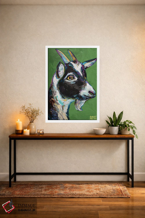 تابلو دکوراتیو بزغاله روی زمینه سبز اثر رابرت فلپس - D2W